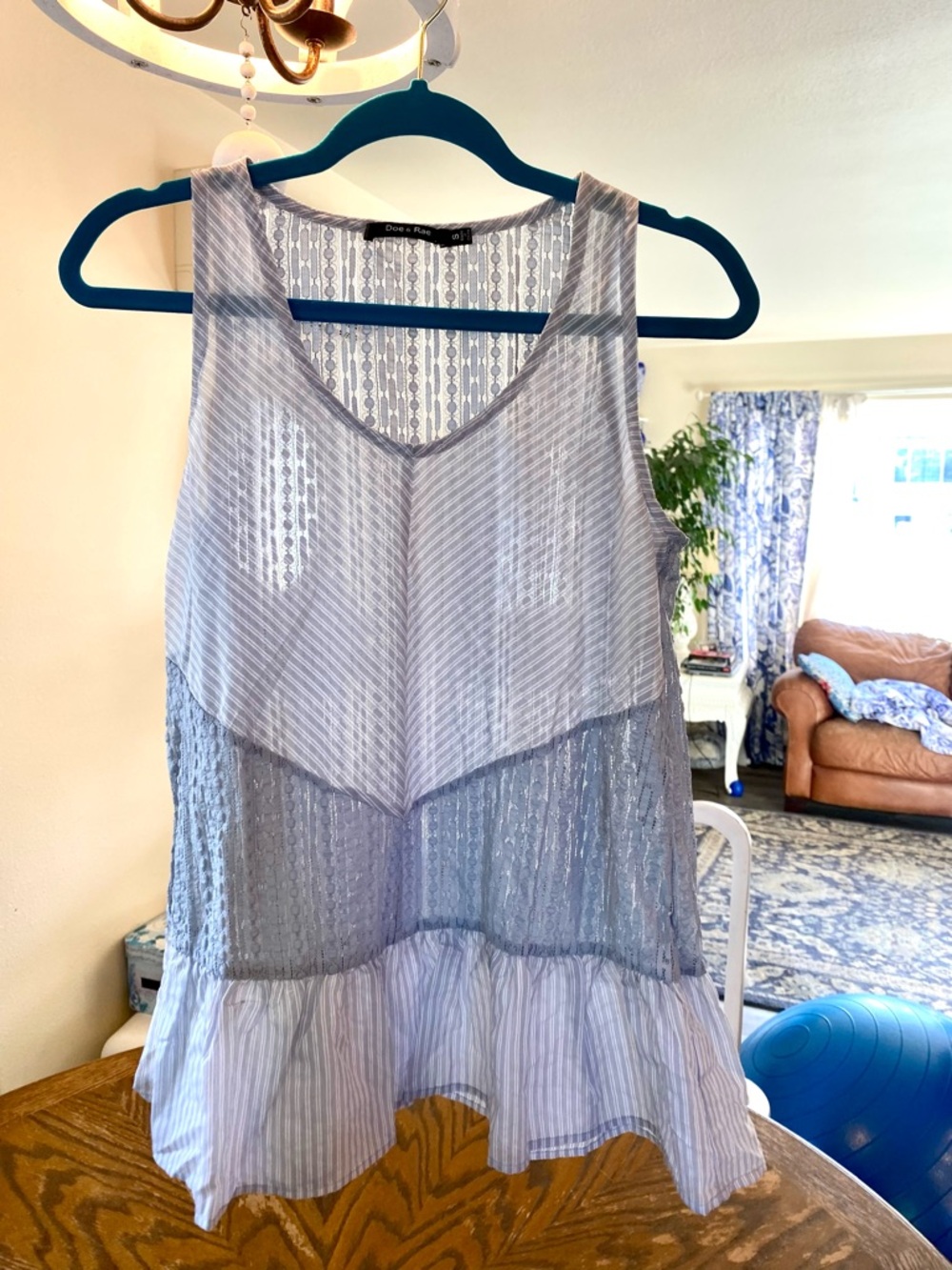 Doe & Rae Light Blue Sheer Lace Tank - Picture 2 of 6